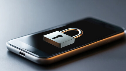 Poster - A digital padlock icon on a smartphone screen, representing mobile device security