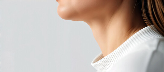 Aufkleber - Close up profile view of person neck and shoulder smooth skin and simple white top