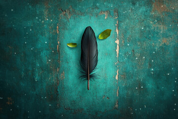 Wall Mural - Demon not lie, A glowing black feather floats in the vastness of space, captured in high fidelity, perfect for creative and commercial use.