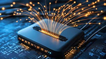 Aufkleber - A graphic representation of internet speed, with lines shooting out of a glowing router