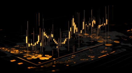 Poster - Creative forex chart with map on dark backdrop. Global trade and invest concept. 3D Rendering.