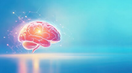 Poster - brain made of glowing connections on blue background, artificial intelligence concept design with ne