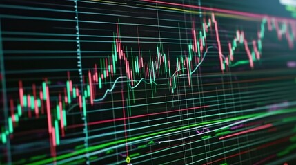 Poster - Creative forex chart backround with lines. Finance and trade concept. 3D Rendering
