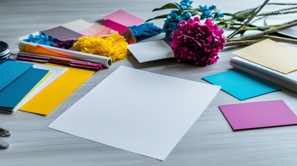 Aufkleber - Creative flat lay of colorful paper and typography samples home studio visual art bright eye-level design inspiration