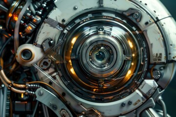 Poster - close up of a futuristic robot eye, showcasing advanced technology and artificial intelligence