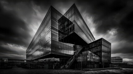 Poster - High-contrast black and white abstract architecture urban landscape art piece modern environment dramatic viewpoint