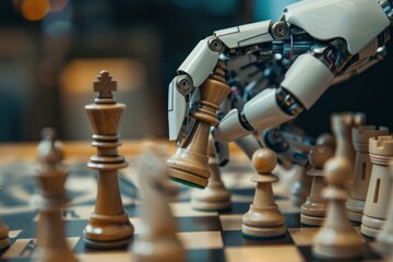 Poster - Robotic arm playing chess and moving king piece on chessboard
