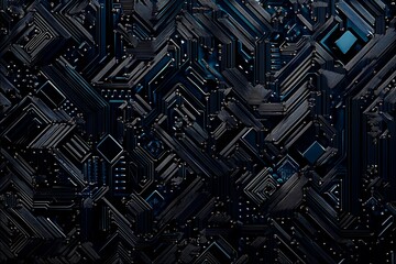 abstract close-up of a glowing blue digital circuit board, showcasing intricate connections and tech