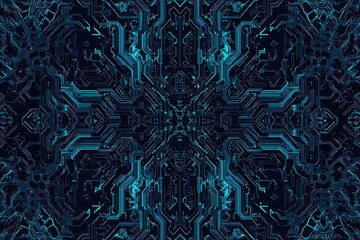abstract close-up of a glowing blue digital circuit board, showcasing intricate connections and tech
