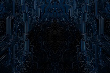 abstract close-up of a glowing blue digital circuit board, showcasing intricate connections and tech