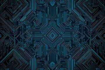 abstract close-up of a glowing blue digital circuit board, showcasing intricate connections and tech