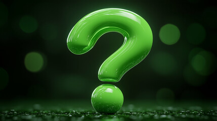 Poster - Question mark symbol graphic in vibrant green color with glossy finish on abstract background
