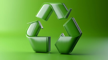 Poster - Green recycling symbol on green background. Recycling symbol in 3d render style