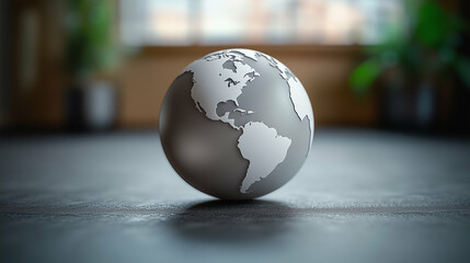 Poster - Globe world map on a surface. Gray globe with a world map. Globe on a gray surface