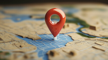 Poster - Map pin on map showing location on water body with city streets