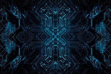 abstract close-up of a glowing blue digital circuit board, showcasing intricate connections and tech