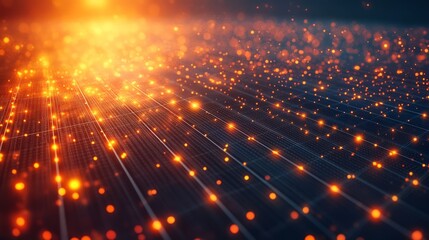 Poster - Stunning view of a glowing cosmic landscape with bright particles and a network of lines