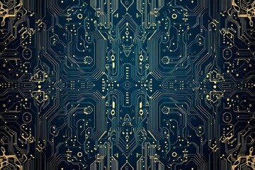 abstract close-up of a glowing blue digital circuit board, showcasing intricate connections and tech