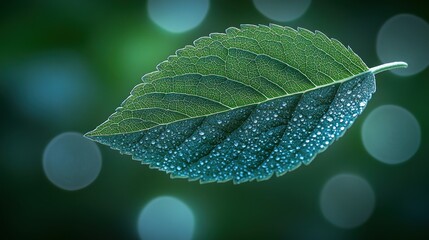 Sticker - Dew-kissed leaf on blurred green background