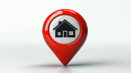 Poster - Red location pin with house icon. House icon on red location pin. Location pin with house symbol