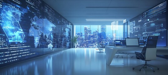 Poster - Futuristic High-Tech Office with Interactive Displays and Smart Technology