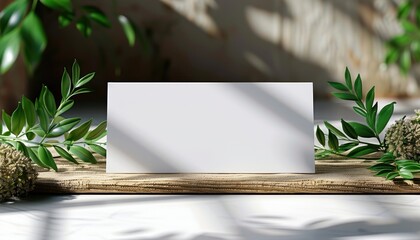 A white card with a green leaf on it