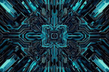 abstract close-up of a glowing blue digital circuit board, showcasing intricate connections and tech