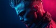 © Michael - Close-up profile of musician with modern hairstyle posing under blue and red lights