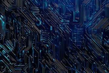 abstract close-up of a glowing blue digital circuit board, showcasing intricate connections and tech