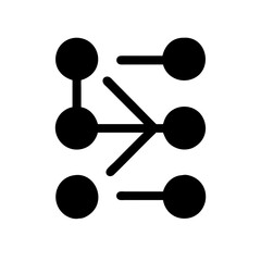 Poster - A black outlined network node icon with three connected points on a white background. Represents connections, data flow, and communication.
