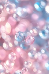 Poster - A collection of soft-focus circular bokeh lights in gradient tones of blue and pink creates a dreamy and modern atmosphere, adding depth and warmth to the background