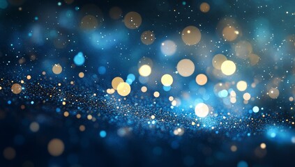 Wall Mural - Abstract blue and gold glittering bokeh background.