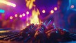 © HoursStudio - Delicious Grilled Skewers Over Fire at Night During a Vibrant Outdoor Party