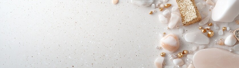 Poster - This clean terrazzo surface features light beige tones with delicate flecks of white, gray, and gold, offering a stylish and spacious setting for text or graphics