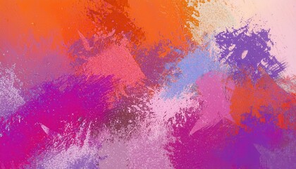 Poster - vibrant abstract splashes of pink, orange, and purple paint blending in dynamic composition, ideal for modern art decor