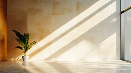 Wall Mural - White potted plant sits in a room with a white wall. The room is empty and the plant is the only object in the space