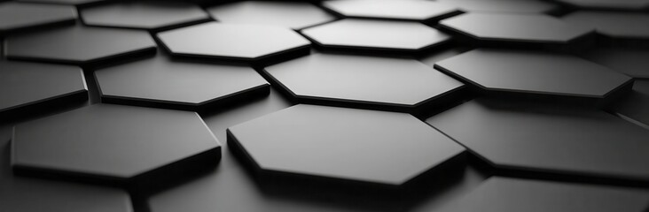 Poster - abstract grayscale image of overlapping hexagonal shapes creating a textured surface. the hexagons a