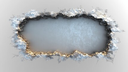 Wall Mural - Abstract digital art depicting a gray background with a rectangular frame of sparkling white and gold particles. The frame is rough and textured