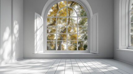 Wall Mural - a view from a white square opened classic window