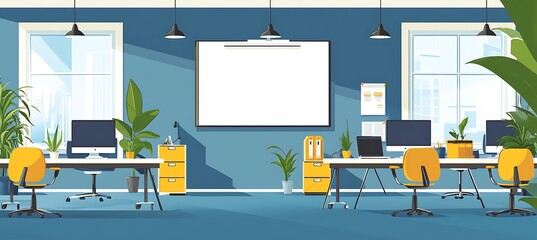 Poster - a modern office environment with a large whiteboard