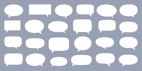 Aufkleber - White speech bubble vector set. Collection of white comic text bubbles. flat white shapes on a grey background. simple and minimalistic. vector illustration.