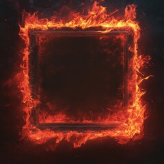 Wall Mural - Fiery square frame, dark background, design element