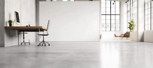 Poster - A modern office with a focus on a clean desk and large blank space for text
