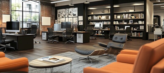 Poster - A modern workspace with a focus on digital tools and a large area for text 