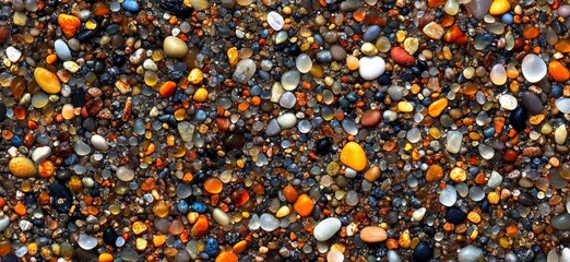 Sticker - Highly detailed close up shot showcasing a diverse collection of colorful pebbles and stones. The image features a variety of shapes, sizes, and