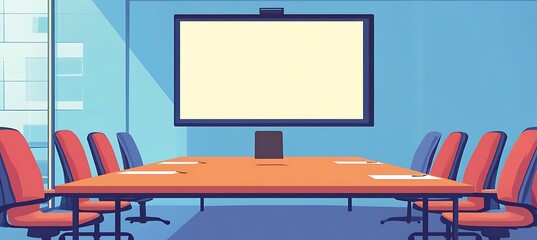Poster - a professional meeting with a large presentation screen and empty space for text