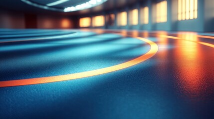 Poster - Futuristic tunnel floor with glowing orange lines,  modern architecture background.  Possible use  Sci-fi design, architectural render