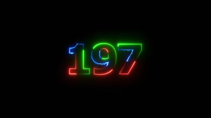 Poster - Abstract beautiful glowing neon text 197 business number countdown background 4k animation.