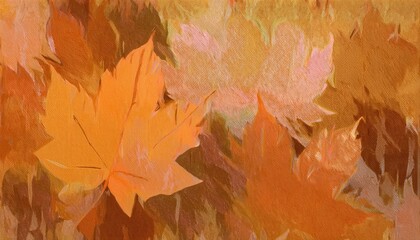 Poster - abstract autumn leaf painting with warm orange and brown tones, impressionistic texture, perfect for seasonal decor or background