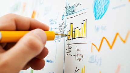 Poster - Marker in hand sketching a business model on a whiteboard with diagrams, charts, and actionable strategies for team planning